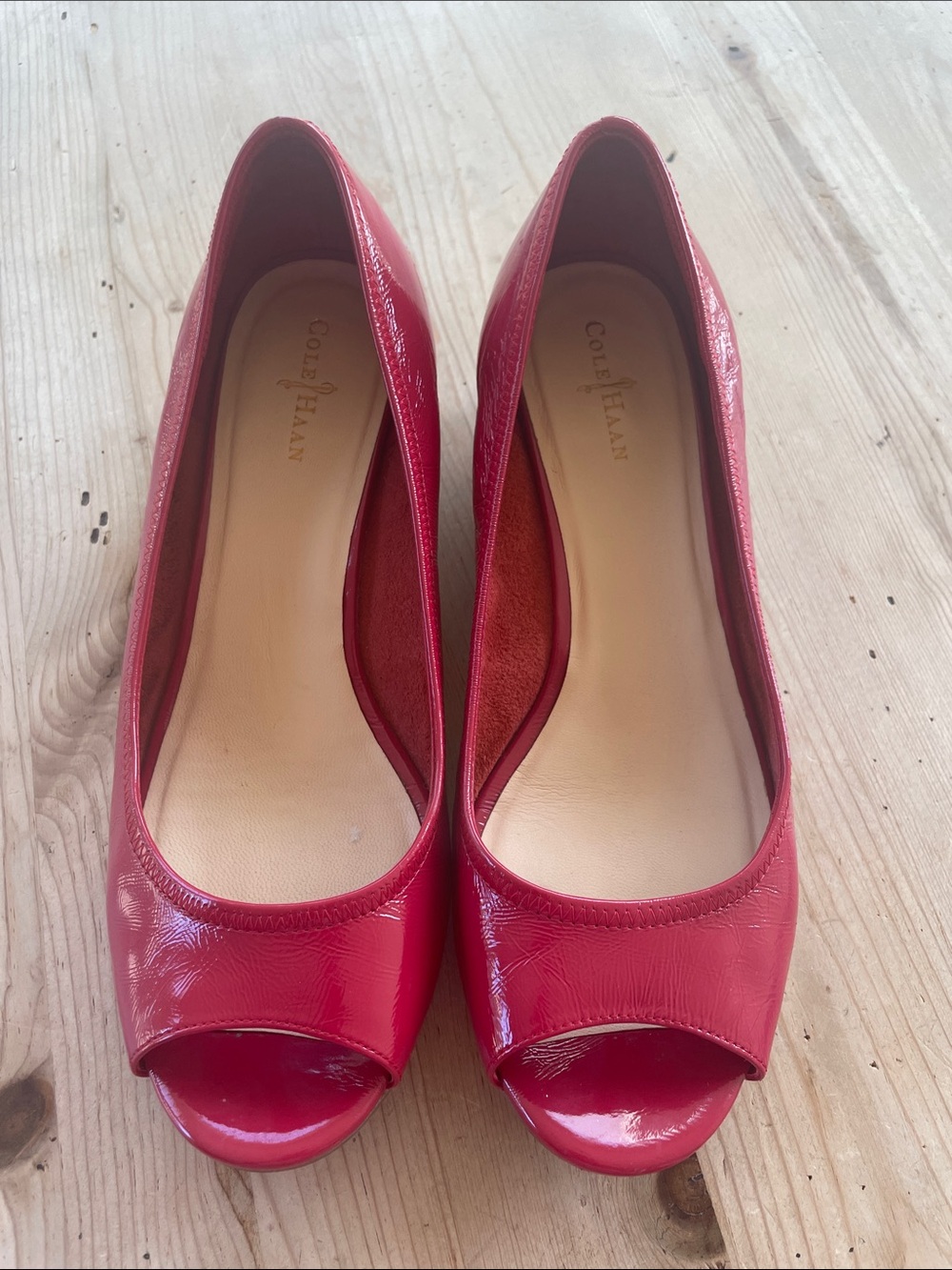 Cole Haan Nike Air Collab Red Patent Peep-Toe Heels Super Comfortable